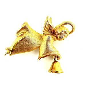 1.5” Robyn Rush RR USA Matte Gold Tone Halo Angel Bell Brooch